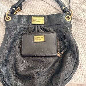 Marc Jacobs Black Shoulder Bag with matching wallet and Gold Accents